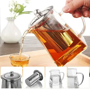 Bule para chá, conjunto de chá de café e café chinês borosilicate com alta resistência ao calor, bule de vidro quadrado com infusor