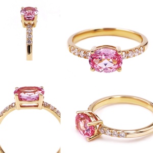 Anillo Elegante de Oro Amarillo Sólido de 14K con Corte Ovalado, Diamante de Laboratorio Rosa Paparacha y Diamante de Laboratorio, Estilo Femenino, de Tianyu Gems - Product Image 3
