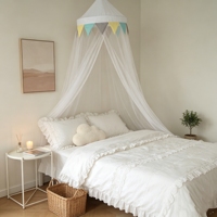 Moustiquaire de lit pliable pour enfants de style nordique, avec guirlandes colorées, écologique, minimaliste, en forme de dôme, pour chambre d'enfant et crèche