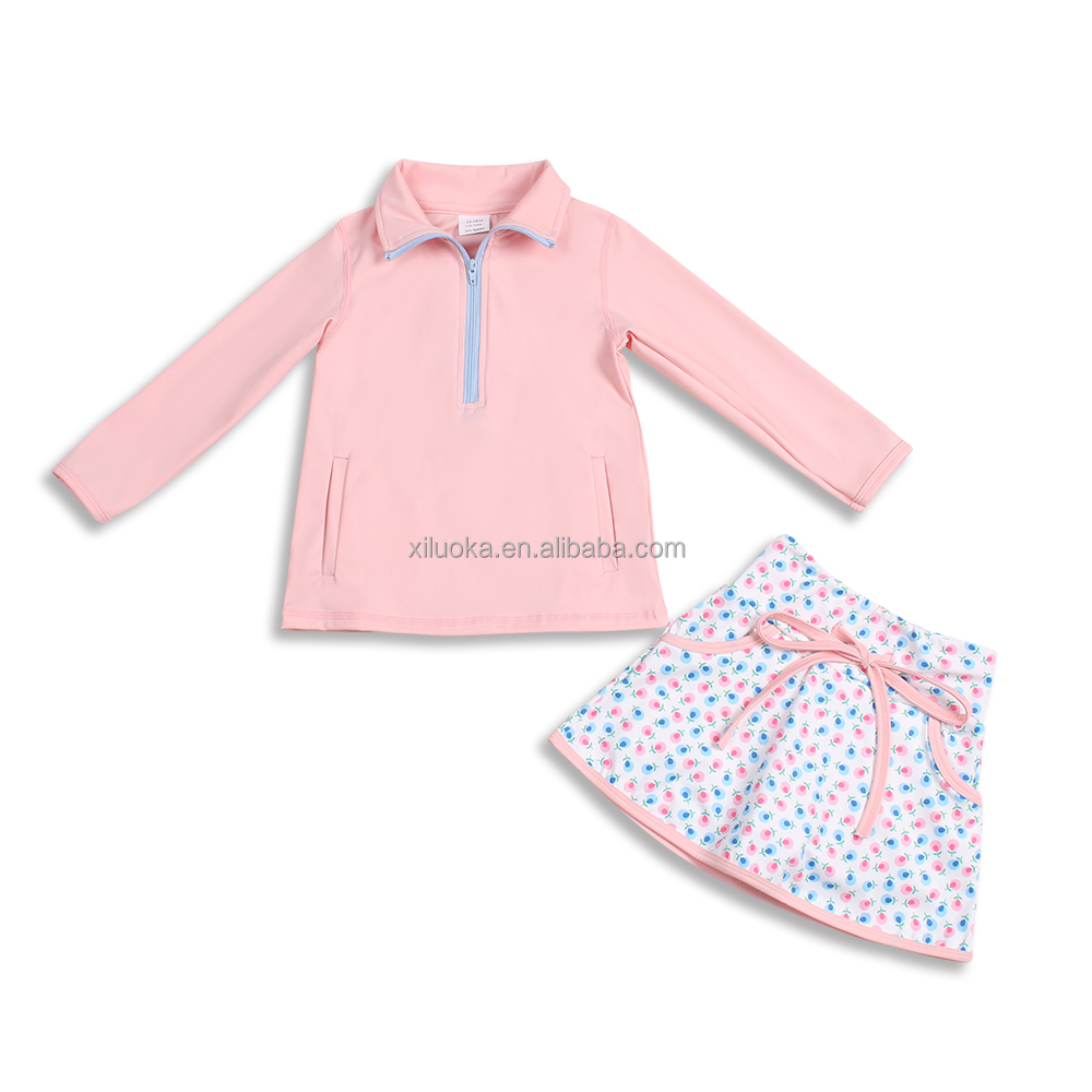 Custom Breathable Sports Long Sleeve Pullover Skort Set Gym Fitness Two Piece Girls Activewear Set