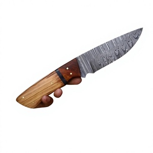 Couteau de chasse artisanal en acier Damas de qualité industrielle avec manche en bois et étui en cuir pour le camping en plein air - Product Image 1