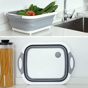 Kitchen Gadgets Foldable Plastic 2-in-1 Multifunction Collapsible Cutting Board Chopping Board with Draining Hole Vulcanus