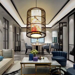 Lámpara de Techo Estilo Jaula de Pájaro, D350 H500, Luz LED Negra, Estilo Chino Moderno, Iluminación para Hoteles y Restaurantes, Lámpara Decorativa de Una Sola Cabeza - Product Image 4