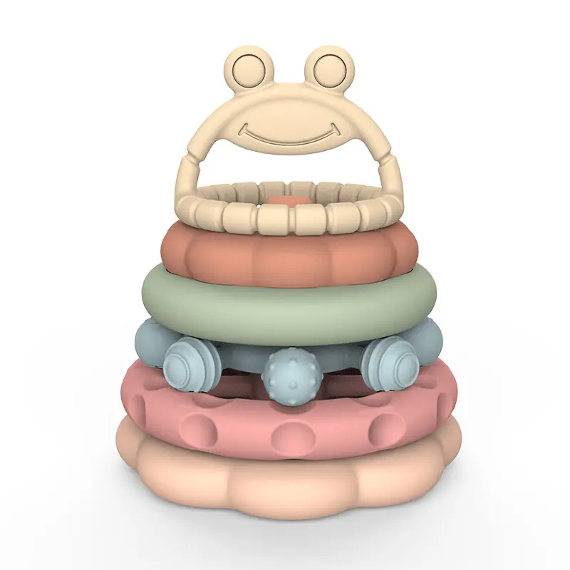 Nouveau jouet pour enfants Silicone bébé anneau de dentition enfant en bas âge empilable arc-en-ciel tour jouets pour bébés de 12 à 18 mois