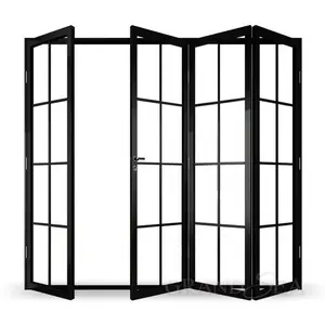 2.0Mm Aluminium Frame Vouwdeur Dubbel Gehard Glas Bifold Accordeon Patio Deur Voor Huis