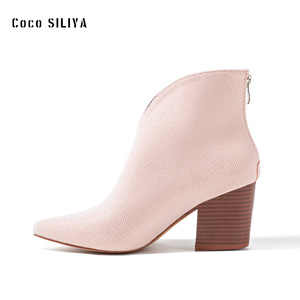 Bottines Coco SILIYA à bout pointu, talon épais, tissu pailleté, bottines tendance pour femmes - Product Image 4