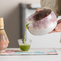 Coffret Cérémonie du Thé Matcha : Bol Chawan en Céramique, Fouet en Bambou Chasen, Cuillère, Design Fleur de Cerisier, Glaçure Réactive, Boîte, Pour la Maison