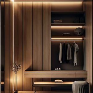 ตู้เสื้อผ้าห้องนอนแบบโมเดิร์นเคลือบแลคเกอร์ลายไม้ ผลิตโดยโรงงานโดยตรง ออกแบบตามสั่ง พร้อมไฟ LED - Product Image 3