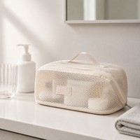 Sac cosmétique en maille portable, grande capacité, trousse de toilette, sac de maquillage transparent pliable avec fermeture éclair