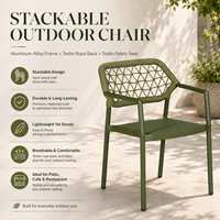 Fauteuil d'extérieur en corde tressée vert olive avec dossier tressé et structure en aluminium pour patio et jardin