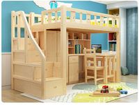 Lit superposé pour enfants, simple et moderne, avec bureau, multifonctionnel, en bois massif combiné