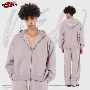 Sweat à capuche zippé en molleton 370g coupe boxy, style vintage délavé, motif batik, pour homme, idéal pour l'hiver - Product Image 4