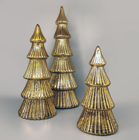 Ensemble de décoration de table personnalisé pour la maison, lot de 3 arbres de Noël en verre soufflé à la main, argenté, gaufré, avec lumières LED