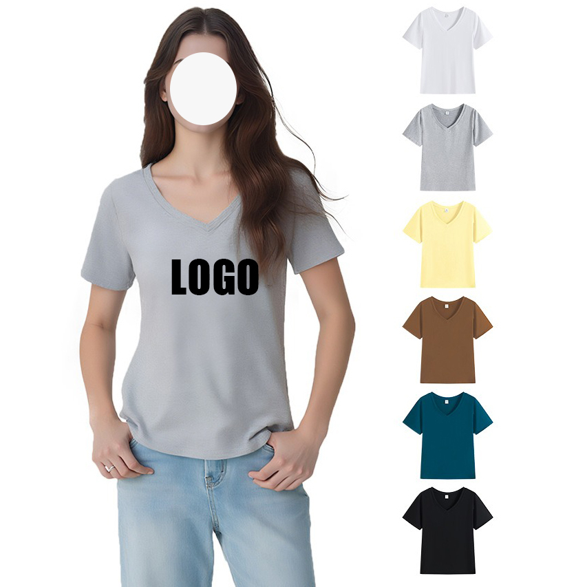 Casual Fashion 200gsm 95.1% Polyester 4.9% Spandex Yoga t Shirt Custom Design Slim Fit Short Sleeves v Neck T-shirt for Women