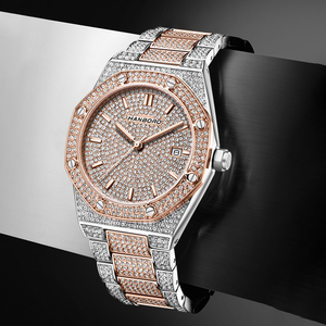 힙합 커스텀 럭셔리 아이스드 아웃 스테인리스 스틸 케이스 쿼츠 시계 (남녀공용 야광 다이얼) - Product Image 4