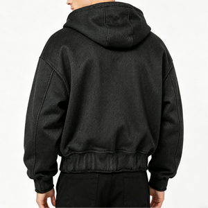 Wholesale Manufacturer Black Vintage Washed Chenille Patch Rhinestone Cropped Zip up Hoodie Varsity Streetwear Hoodie - Product Image 3