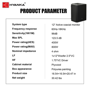 Système audio professionnel HYANKE B-12, fabricant de systèmes audio, enceinte de monitoring active coaxiale en bois de 12 pouces avec DSP intégré - Product Image 3