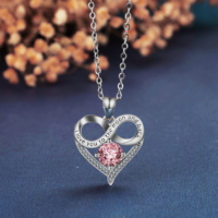 Collier pendentif en forme de cœur « Je t'aime pour toujours » en cuivre plaqué argent avec petite pierre en zircon tendance pour la Saint-Valentin