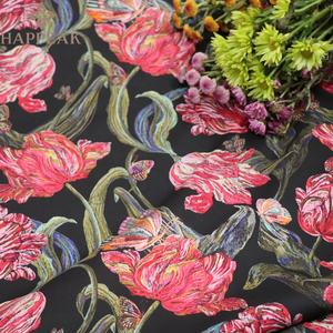 Tissu imprimé floral HAPPEAK style Liberty London années 80, 100% coton Tana Lawn 76 g/m², 145 cm de large, <span class=keywords><strong>noir</strong></span> et bleu, pour robes et chemises d'é<span class=keywords><strong>t</strong></span>é - Product Image 6