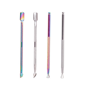 Poussoir à cuticules double face en acier inoxydable, outil de manucure professionnel, <span class=keywords><strong>prix</strong></span> d'usine, pour gel et cuticules, finition arc-en-ciel - Product Image 3