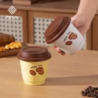 FENN Tasse à café en céramique réutilisable personnalisée avec manchon de tasse et couvercle en silicone Tasse de voyage étanche pour les cadeaux d'affaires de bureau à domicile