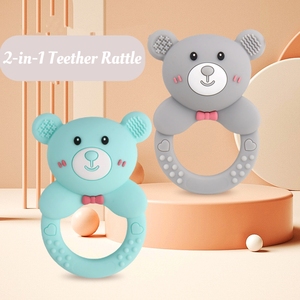 2025 màu hồng gấu bé Rattle & Teether đồ chơi, mềm thực phẩm-grade Silicone cho trẻ sơ sinh 0-12 m, EN71/CPC chứng nhận bé tắm Quà Tặng - Product Image 3