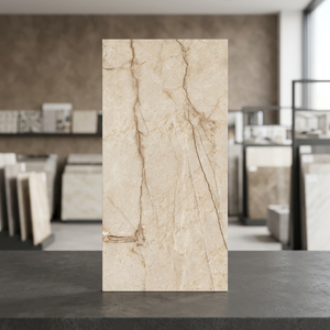 Carreaux de sol et de mur en porcelaine émaillée effet travertin, aspect béton, 600x1200mm, gravure dorée - Product Image 1