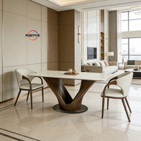 Table à manger rectangulaire moderne minimaliste avec pieds en bois massif et plateau en marbre, table de style mid-century haut de gamme