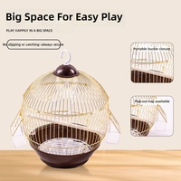 Vente en gros usine : Cage à oiseaux ronde dorée plaquée or, portable, en fil métallique, pour perroquets, cage ornementale d'élevage manuel