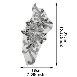 Toppa Applique floreale con paillettes grigie e paillettes per decorazione del vestito motivo monospalla in pizzo per abbigliamento fai da te - Product Image 6