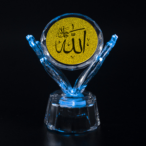 HDW Wholesale K9 Crystal Clear Islamic Decor with Led Light Diy Custom Crystal Small Quarn Crafts for Souvenir Gifts