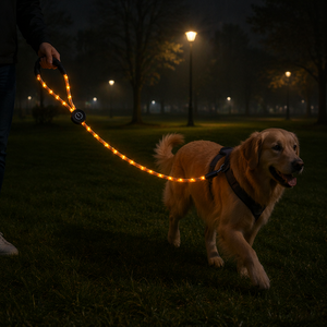 Laisse pour <span class=keywords><strong>chien</strong></span> LED rechargeable de luxe de haute qualité, durable, réglable, en corde de polyester, solide, pour la sécurité des promenades nocturnes - Product Image 1