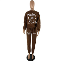 Ensemble de survêtement streetwear pour femme, imprimé 'Faith Over Fear', 2 pièces, sweat-shirt à col rond et pantalon de jogging à cordon de serrage personnalisé, tenue décontractée