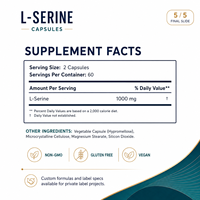 Cápsulas de L-Serina Clean Label Veganas, Sin GMO, Sin Gluten, Aminoácidos para la Nutrición, Bienestar Cerebral y Nervioso, Rutina Diaria, Línea de Suministro OEM