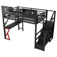 Lit mezzanine en métal pleine taille avec escalier, barrières de sécurité et étagère de rangement pour enfants et adolescents, design moderne, disponible en ODM/OEM