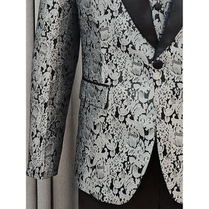 Traje de 3 Piezas con Cuello Chal para Hombre, Elegante Conjunto de Chaqueta y Pantalones con Chaleco Jacquard Gris, Trajes para Hombre - Product Image 5