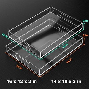 <span class=keywords><strong>Plateau</strong></span> <span class=keywords><strong>de</strong></span> service décoratif en acrylique transparent 12x16 pouces pour apéritifs, petit-déjeuner, collations, idéal pour les fêtes, lot <span class=keywords><strong>de</strong></span> 2 - Product Image 3