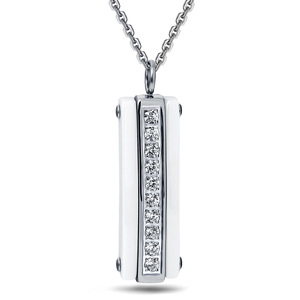 Collar con colgante de cerámica y acero inoxidable, incrustaciones de circonita rectangular de 8mm, para mujer, uso diario, regalo, joyería - Product Image 1