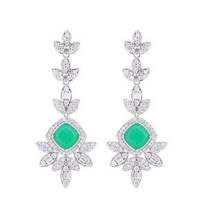 Vintage Eco-friendly Copper Gold Plated Bridal Pendant Earrings Set 8*8MM <b>Emerald</b> Green Zircon Jewellery Set for Women - Product Image 2