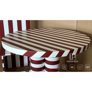 Factory Wholesale Price <b>Round</b> White Red Stripped Coffee <b>Table</b> Living Room <b>Small</b> Wooden Top Coffee <b>Table</b> Stripped Coffee <b>Table</b> - Product Image 4