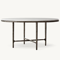 Table de salle à manger ronde moderne de luxe RH THADDEUS, dessus en marbre avec base en laiton forgé pour la maison, l'hôtel et l'appartement