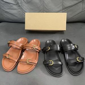 Mocasines de Cuero de Lujo para Mujer, Sandalias Planas Personalizadas con Hebillas Metálicas, Antideslizantes, Estilo Plataforma - Product Image 1