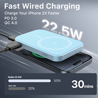 Batterie externe portable ultra-fine de 0,47 pouce d'épaisseur, 5000 mAh, 22,5 W, charge rapide sans fil magnétique, chargeur léger pour téléphone