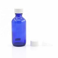 Bouteille ronde Boston en verre bleu cobalt vide pour huiles essentielles et teintures, avec bouchon à vis et réducteur d'orifice, pour la vente en gros