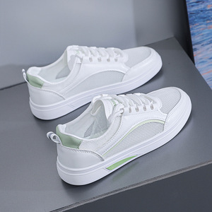 Zapatos para caminar de malla blanca para mujer, con punta redonda, con cordones, transpirables, antideslizantes, suela suave, zapatillas informales de verano - Product Image 5