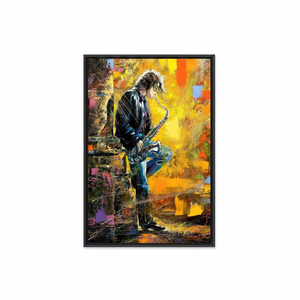 Modern Printed <b>Canvas</b>: Saxophone Jazz Lover Art Decor,BLACK <b>FRAMED</b> <b>CANVAS</b> - Product Image 2