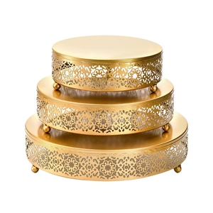 Fábrica <span class=keywords><strong>personalizada</strong></span> 8 "10" 12 "redondo caramelo pastel postre plato de exhibición Cupcake soportes Oro 3 piezas Metal pastel soporte conjunto - Product Image 1