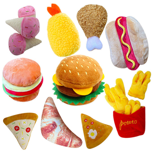 Fabbrica basso MOQ all'ingrosso Pet squittio giocattoli di peluche patatine fritte Pizza Hamburger imbottito cuscino peluche cigolante giocattoli per cani cigolanti - Product Image 1