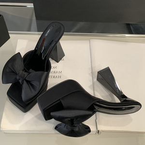 2025 New Ladies Sexy Silk High Heels for Slippers Bow-Shaped Thick Heels Height Increasing Feature Women's Summer <b>Shoes</b> - Product Image 2