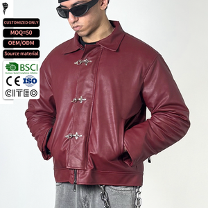 Veste en cuir PU personnalisée OEM en gros avec fermeture éclair et fermoir de pompier, style streetwear court - Product Image 1